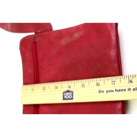 Saccoo RED GENUINE LEATHER X-BODY ORGANIZER MESSENGER SHOULDER BAG HANDBAG PURSE - Picture 11 of 13